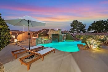 Villa Oasis A Stunning Pool Experience Minutes to Vegas Strip Spa Waterfall RV Parking 5 Bedrms 6 Beds 1 Story
