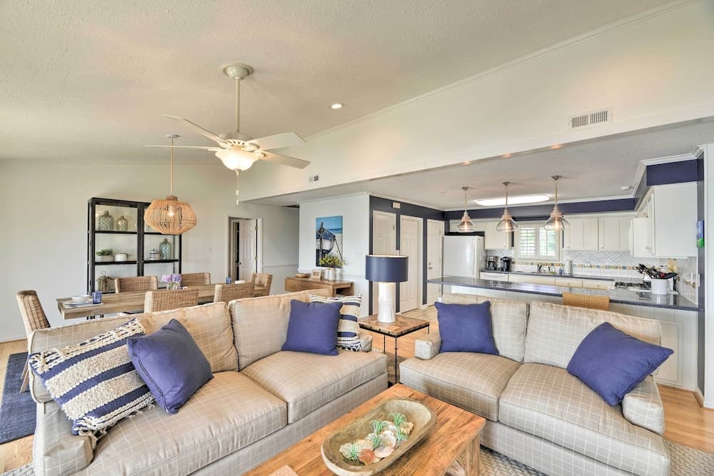 Waterfront Harkers Island Home: Sunset View & Dock