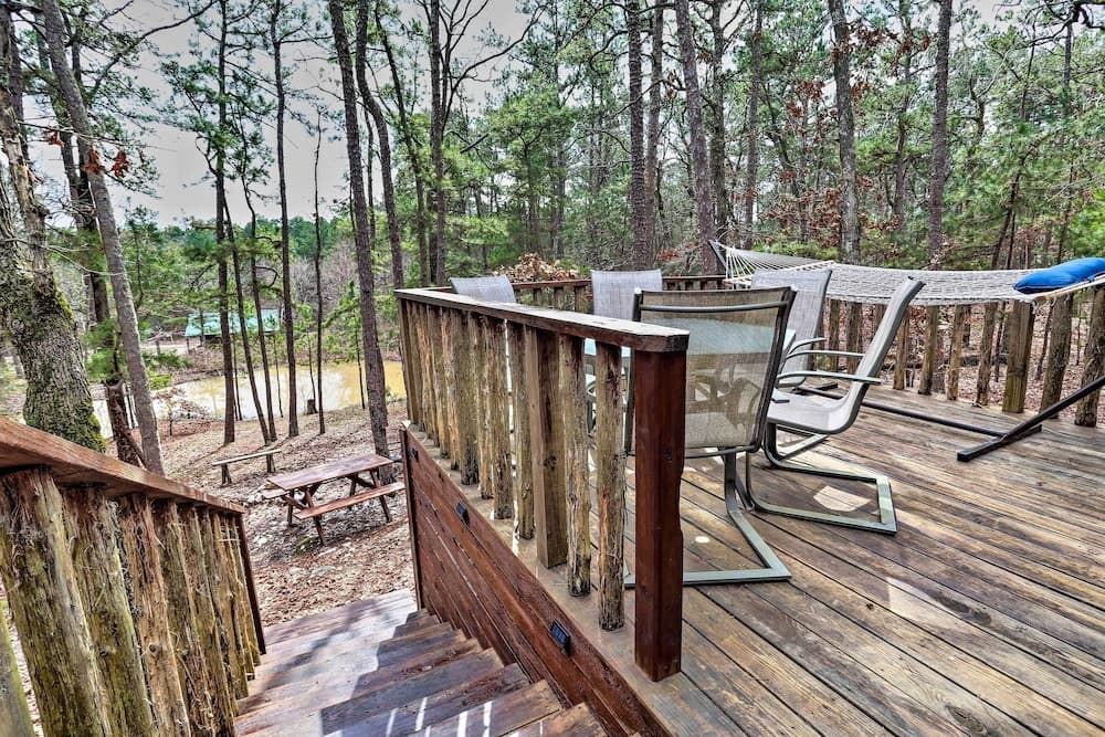 Broken Bow Log Cabin w/ Fire Pit, Pond, & Deck!