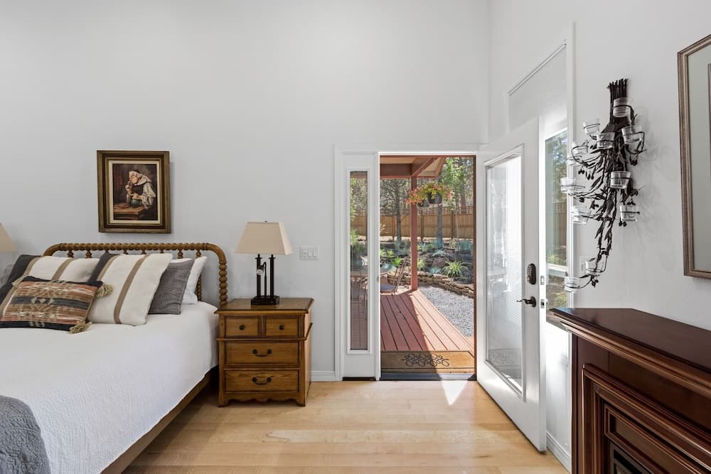 Big Bear Home features Private Entrance and Patio with Fire Pit by RedAwning