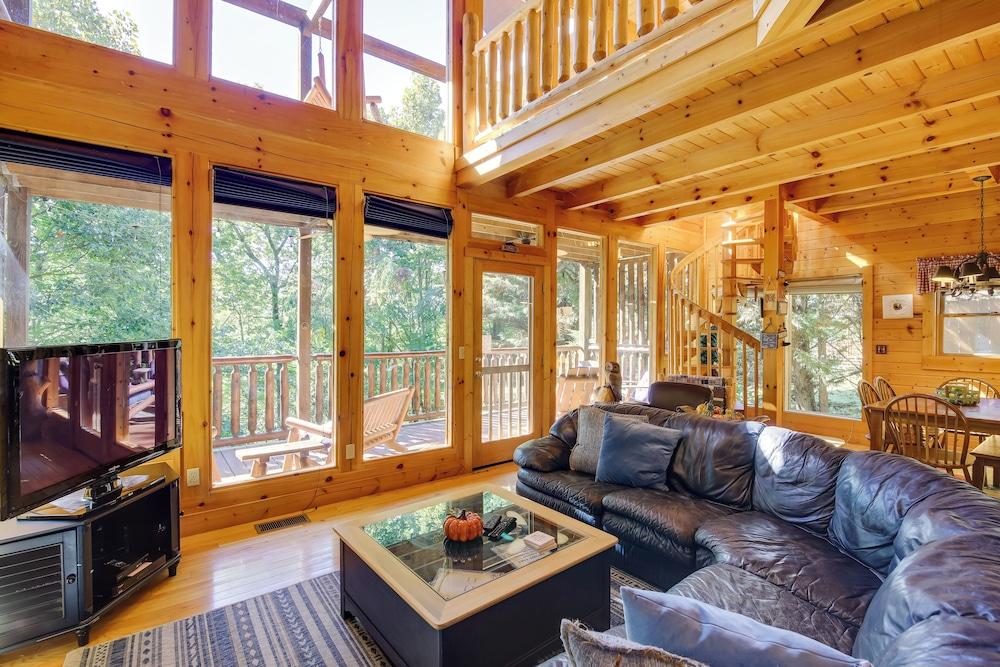 Multi-level Porch in Forest: Smoky Mountain Cabin!